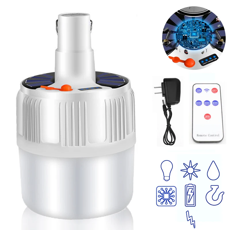 

60/80/100W Camping Light Rechargeable Light Bulb LED Solar Charge Portable Emergency Battery LED Lamp Home Night Market Outdoor