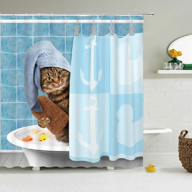 Shower Curtains Funny Shower Curtains Bathroom Curtain With Hooks Decor Waterproof Cute Cat Dinosaur Bath Polyester Fabric 3D Cortinas De Ducha