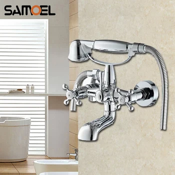 โมเดิร์นเงินสีทองเหลืองติดผนังชุดฝักบัวอาบน้ำChrome Bath Tubก๊อกน้ำชุดโทรศัพท์มือSF1039 1