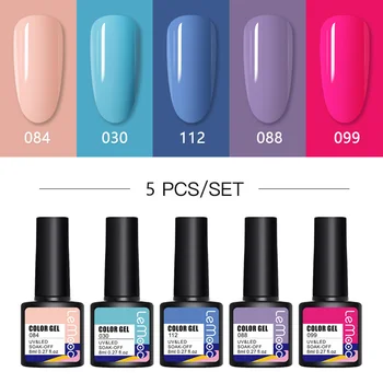 

LEMOOC Gel Nail Polish 5PCS/Set Hybrid Varnishes Semi Permanent UV LED Base Top Coat For Nail Art Manicures Kit Gel Polish set