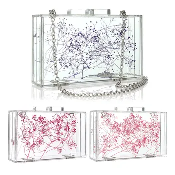 

Luxury Acrylic Box Bag Clutch Bag Women Fashion With Chain Floral Transparent Box Bag Handbag Lady Crossbody Bags Bolsa Mujer