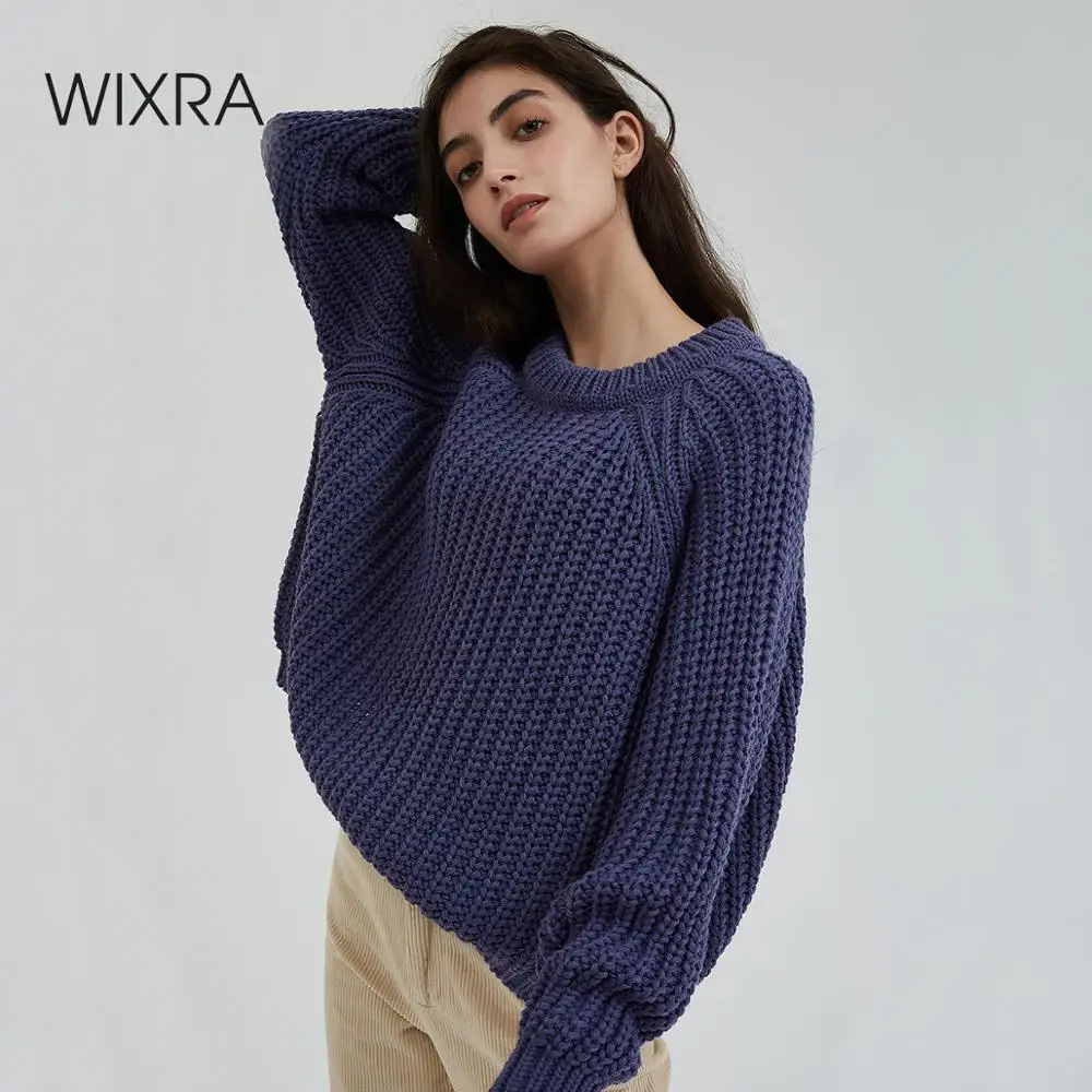 Skup Wixra dzianiny Chunky nadwymiarowy sweter kobiet luźny jednolity, gruby O Neck swetry swetry stylowe topy dla kobiet jesień zima
