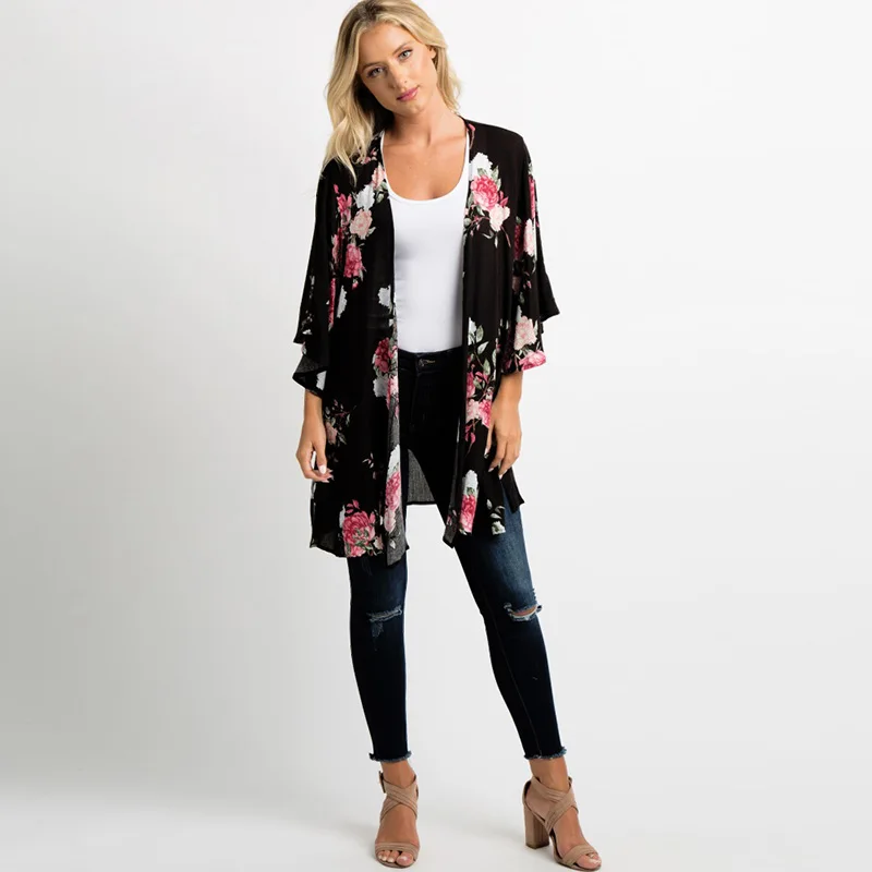 Женская шифоновая блузка Romacci в стиле бохо Пляжное кимоно с цветочным принтом