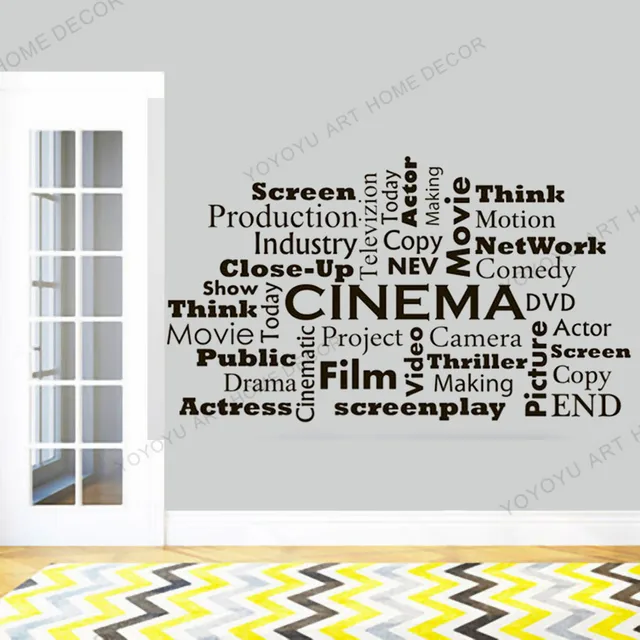 Self-adhesive Wall Decal Cinema Vinyl Sticker Decals Movie Room Cinema Film Words Interior Home Wallpaper Decor Bedroom