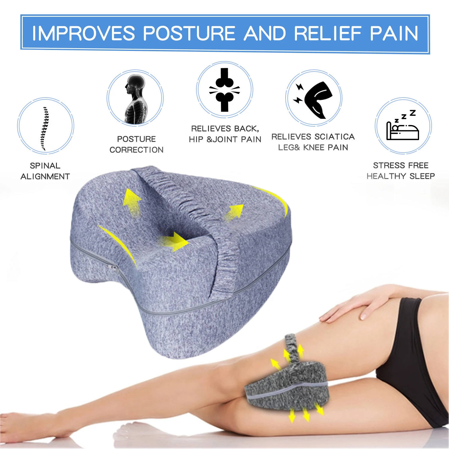 Almohada de algodón con memoria corporal para el hogar, cojín ortopédico de espuma para aliviar el dolor de las piernas, ciática, espalda y cadera