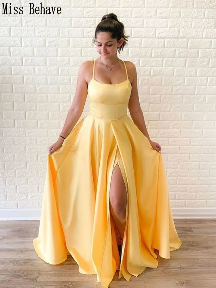 yellow satin dress long