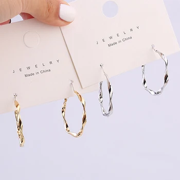

Gold Silver Color Thin Twisted Hoop Earrings Sets Dainty Geometrical Large Small Earring Hoops Women Minimalist Designed Earring