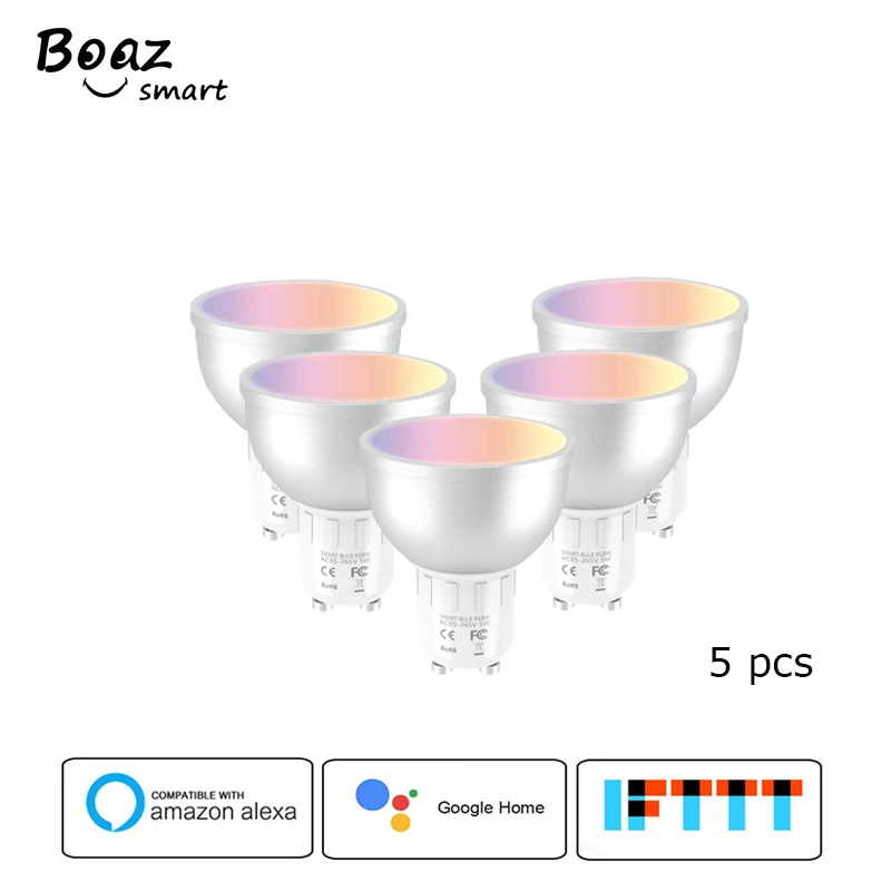 

Boaz-EC GU10 Spotlight Smart wifi Bulb Dimmable lamp lights Tuya APP Remote Control Voice Control by Alexa Google Home 5 pcs
