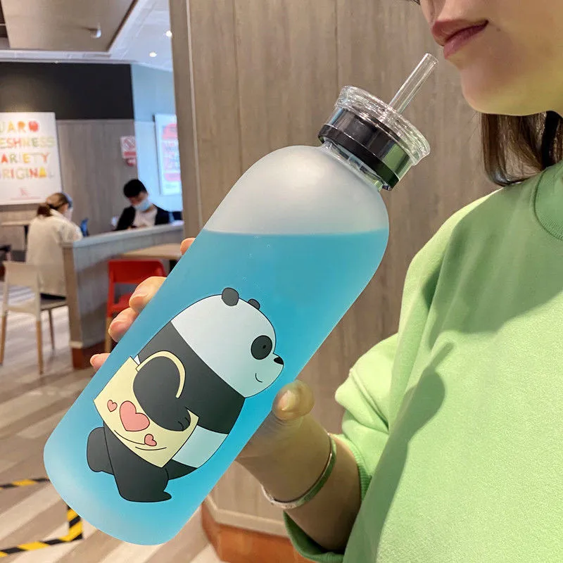 1000ml Cute Bear Plastic Water Bottle Leak-proof Large Capacity for Transparent Frosted Juice Cup | Дом и сад