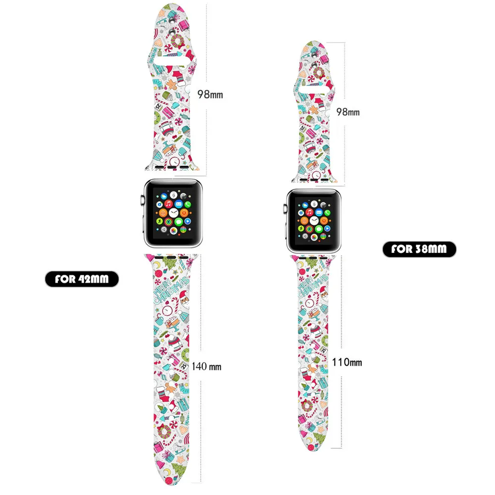 Ремешок для умных часов Apple watch band 5 4 44 мм 40 мм Рождественский силиконовый ремешок для часов браслет с принтом для iWatch 3 2 1 ремешок для часов