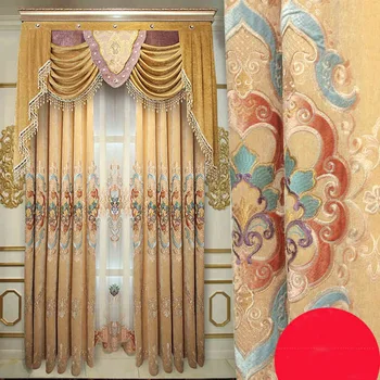 

European Style Villa Curtains for Living Dining Room Bedroom Cashmere Fabric Embroidery Curtains Valance Curtains Customization
