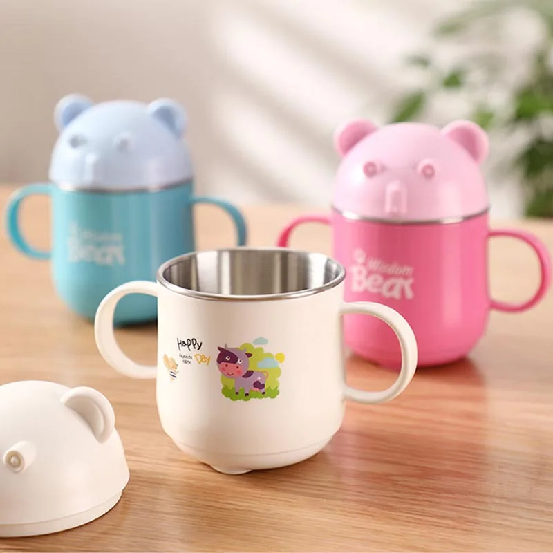 

260ML Baby Kids Children Milk Cup Cartoon Creative Drink Water Cups Baby Training Learn Drinkware Juice Cup Stainless Steel Mugs