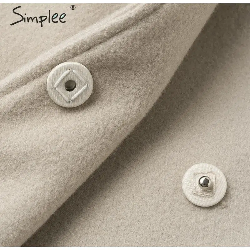 Simplee Wool blend winter tweed coat women Long sleeve elegant sash belt female outwear coat Autumn winter streetwear coat