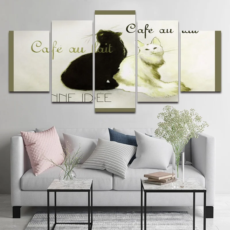 

Five Pieces Posters Nordic Minimalism Cute Cat Hd Print Canvas Painting Photos Frameless Living Room Home Decorations Wall Art