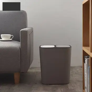 

Bathroom Kitchen Trash Can Garbage Wastebaske Classified Dry and Wet Two-Class Rubbish Bin with Lid GXMA