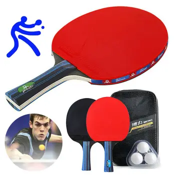 

New 2 Professional Table Tennis Racket Paddle Ping Pong Bat 3 Balls Bag Set UK K6H3