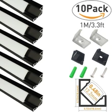 10 шт 1 м(3,3 фута) черный светодиодный алюминиевый профиль V-shape с молочной крышкой, торцевые колпачки и зажимы для светодиодной полосы света Installation-V03B10