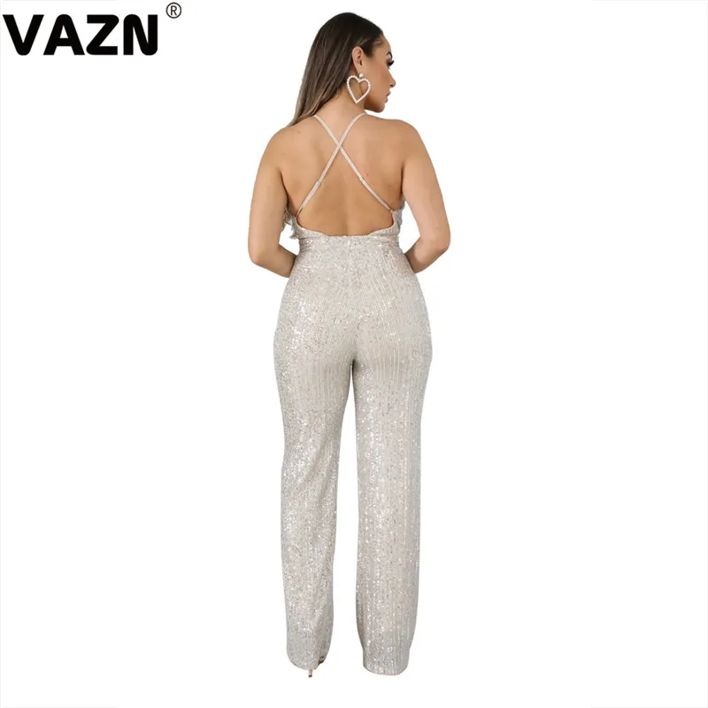 VAZN JLX8915 шикарный дизайн летний сексуальный женский белый junmpsuit с глубоким v-образным вырезом без черных сливеров комбинезон светильник сексуальный клубный комбинезон