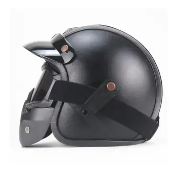 

Vintage Detachable Glasses And Mouth Filter Retro Mask Half Open Face Motorcycle Helmets 3/4 Leather Helmet