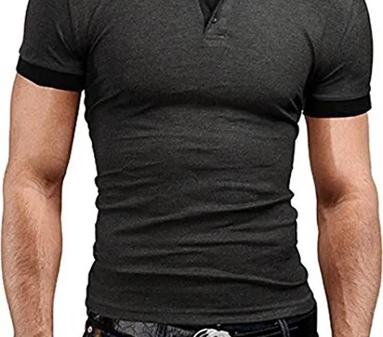 OLOEY Новые мужские топы летние новые футболки Slim Fit модная одежда короткий рукав Стенд воротник футболки мужские однотонные рубашки