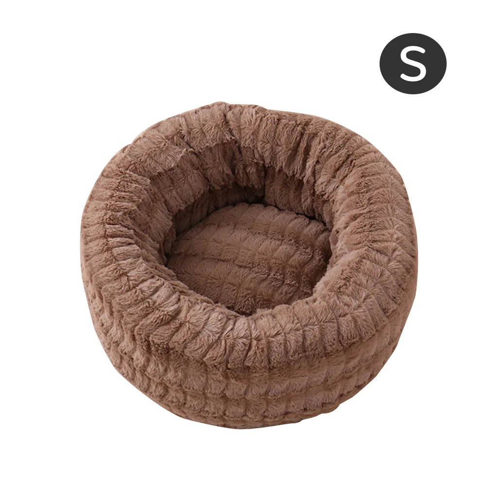 Brown Круглые плюшевые кровати для кошек мягкая кровать для кошек питомник для собак круглый зимний теплый спальный мешок для щенков подушка коврик переносные принадлежности для кошек - Цвет: Brown