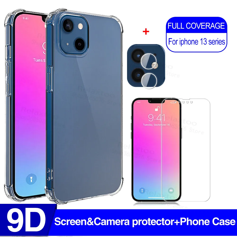 Custodie Protettive Per Telefono In Silicone Tpu Trasparente Per Iphone 13 Pro Max 13 Mini 13Pro Pellicole Per Lenti In Vetro Temperato 13 Mini Cover 
