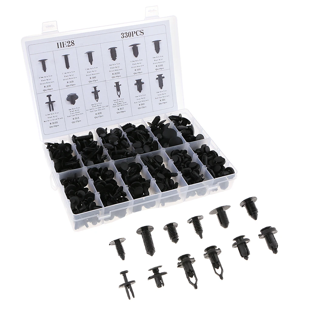 330 Pieces Car Body Push Pin Rivet Trim Clips Assortments for Toyota Honda
