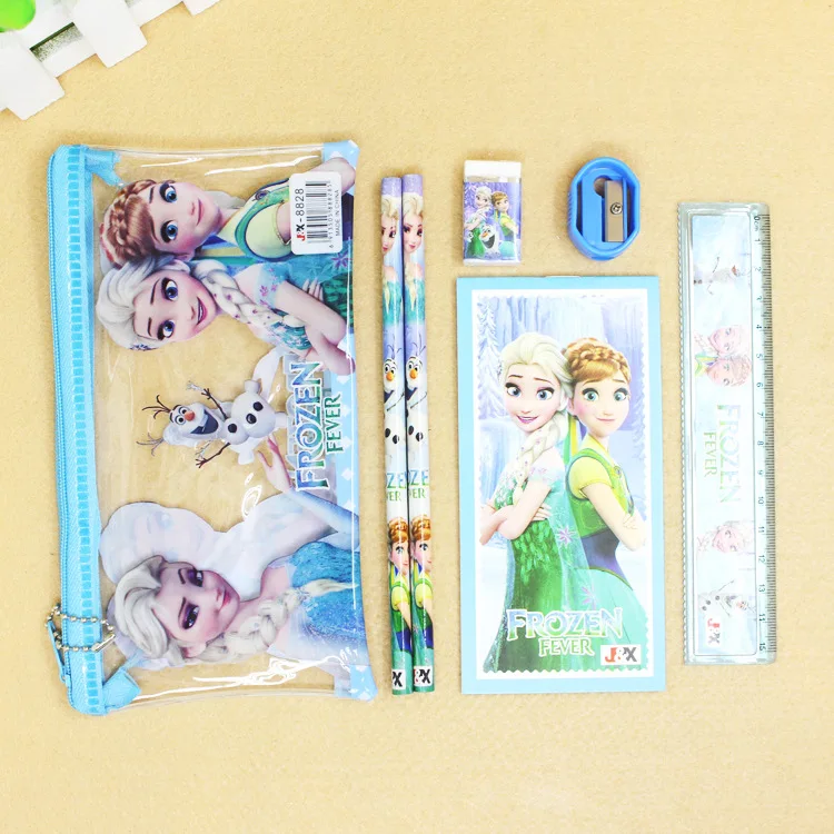 Kids Stationary set 7 Pieces Pencil Case Pencil Eraser Sharpener Ruler Notepad 