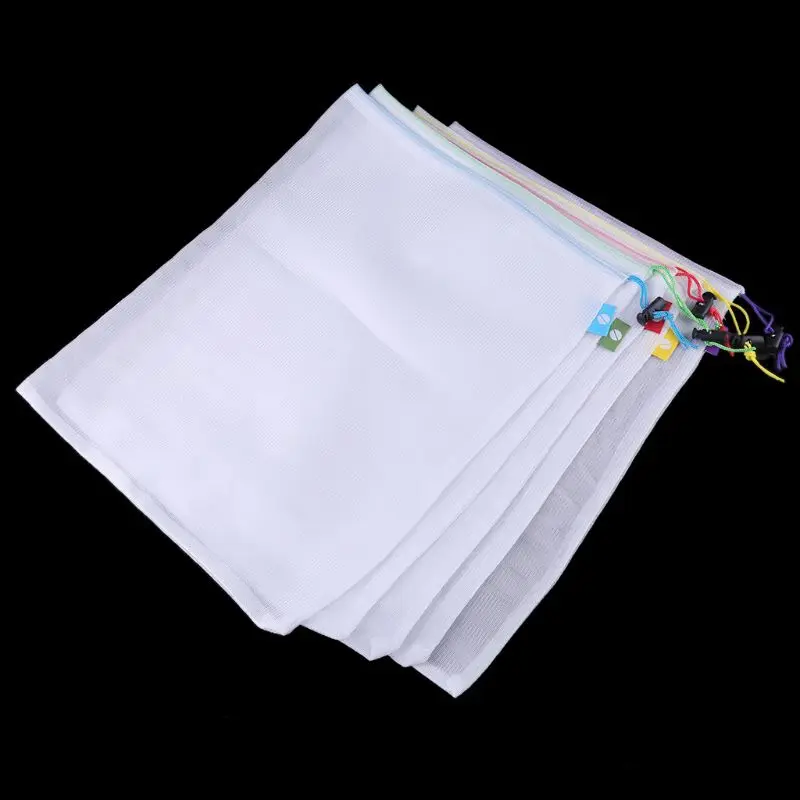 5Pcs Reusable Produce Bags Washable Drawstring Pouch Net Bag Mesh Bags For Grocery Shopping Storage Fruit Vegetable Eco-friendly