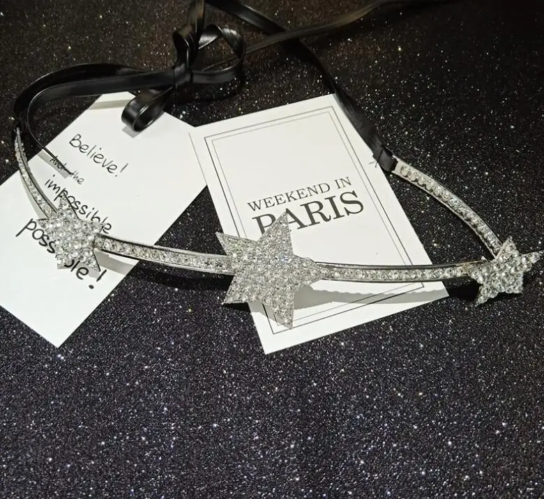 Fashion show leather rope women waist chain Flash drill five-pointed star ladies dress belt accessories