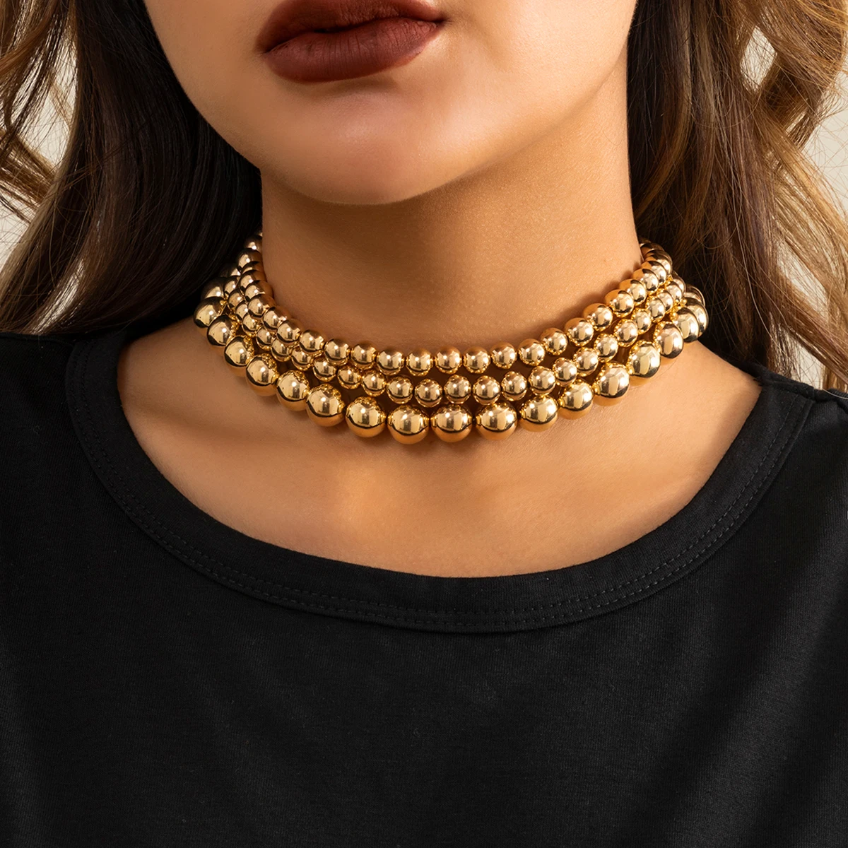 Exaggerated Big Ball Choker Necklace for Women Multi Layered - Image 2