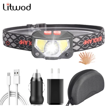 

C02 XP-G Q5 Sensor Zoomable Led Headlamp White & Red Color Built in Battery Head Lamp Headlight Bulbs Lights Running Waterproof
