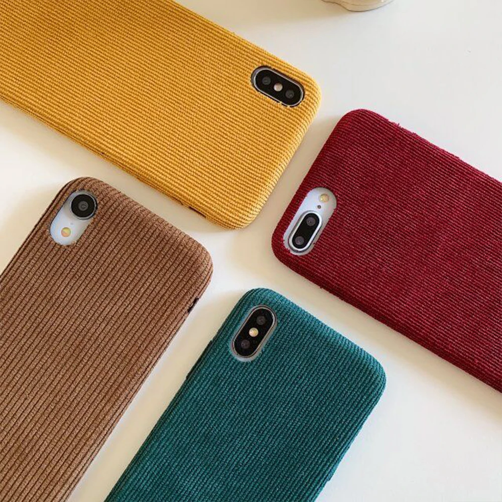 Retro Corduroy Cloth Phone Cases For iPhone X XR XS Max Case Fabric TPU Cover 7 8 Plus 11 Pro Pink Brown Color |