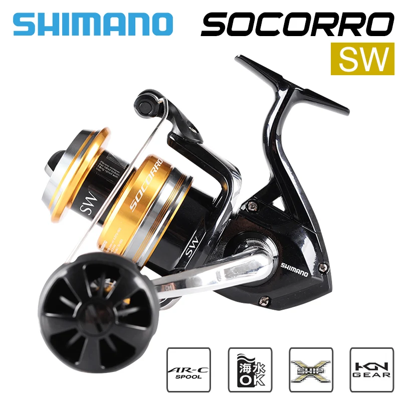

Shimano SOCORRO SW 5000-10000 Spinning Fishing Reels 4+1BB 4.6/4.9:1 X-Ship Surf Saltwater Sea Trolling Reels Fishing Waterproof