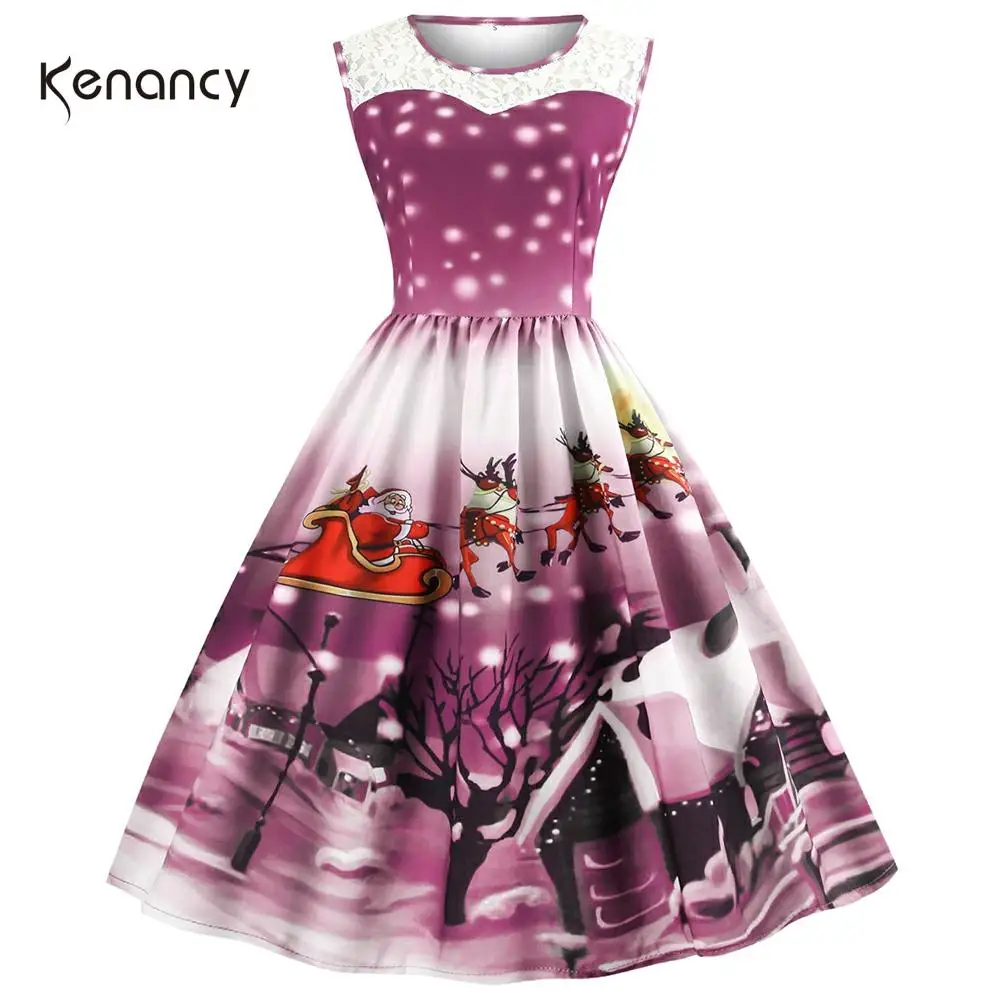 Женское кружевное платье в стиле ретро с принтом Санта Клауса|Платья| |