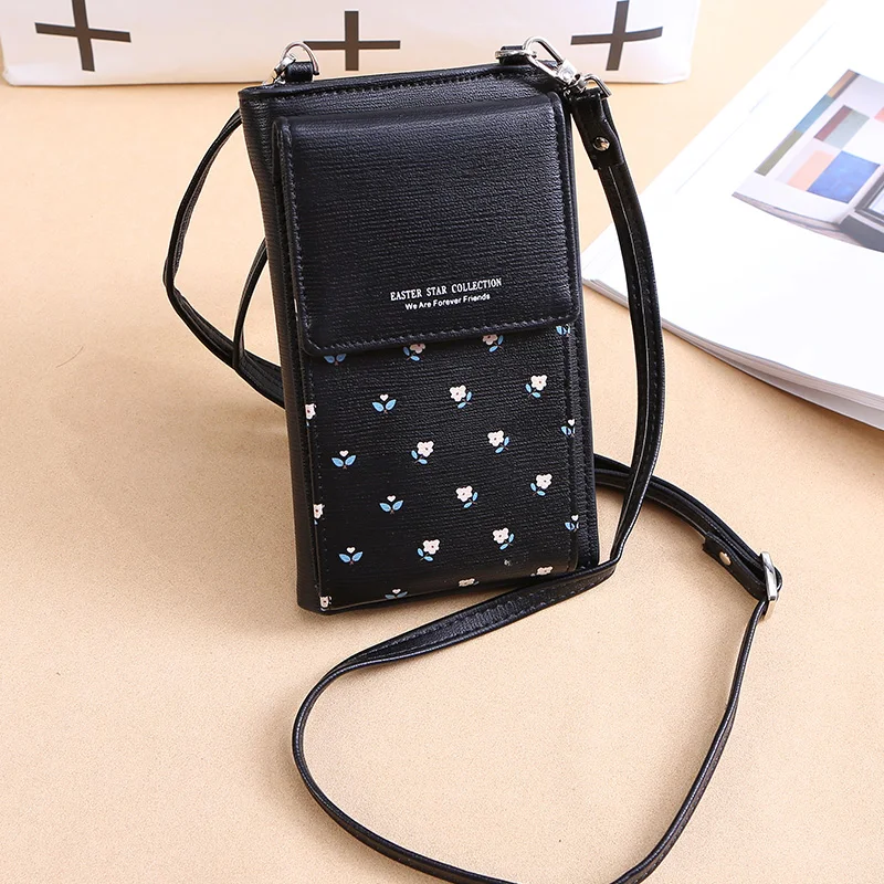 Черный New Women Casual Wallet Brand Cell Phone Wallet Big Card Holders Wallet Handbag Purse Clutch Messenger Shoulder Straps Bag - Цвет: Черный