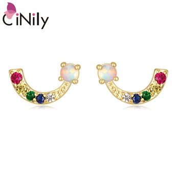 

CiNily Exquisite Geometry Shape Opal Silver Plated Stud Earrings for Party Birthday Gift Fine Jewelry Earring OH4764