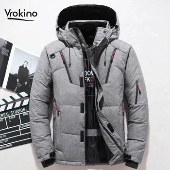 

VROKINO 2019 Fashion Winter Warm Down Jacket Men's Casual Solid Color Hooded Short Down Jacket 5 Colors Optional