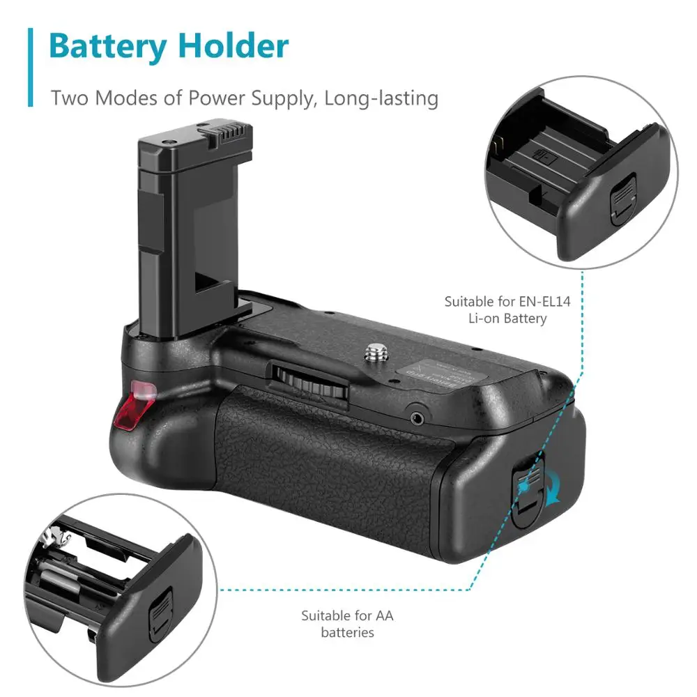 Neewer Professinal Vertical Battery Grip Work with EN-EL14a Recgargeable  Battery for Nikon D5500 D5600 DSLR Camera