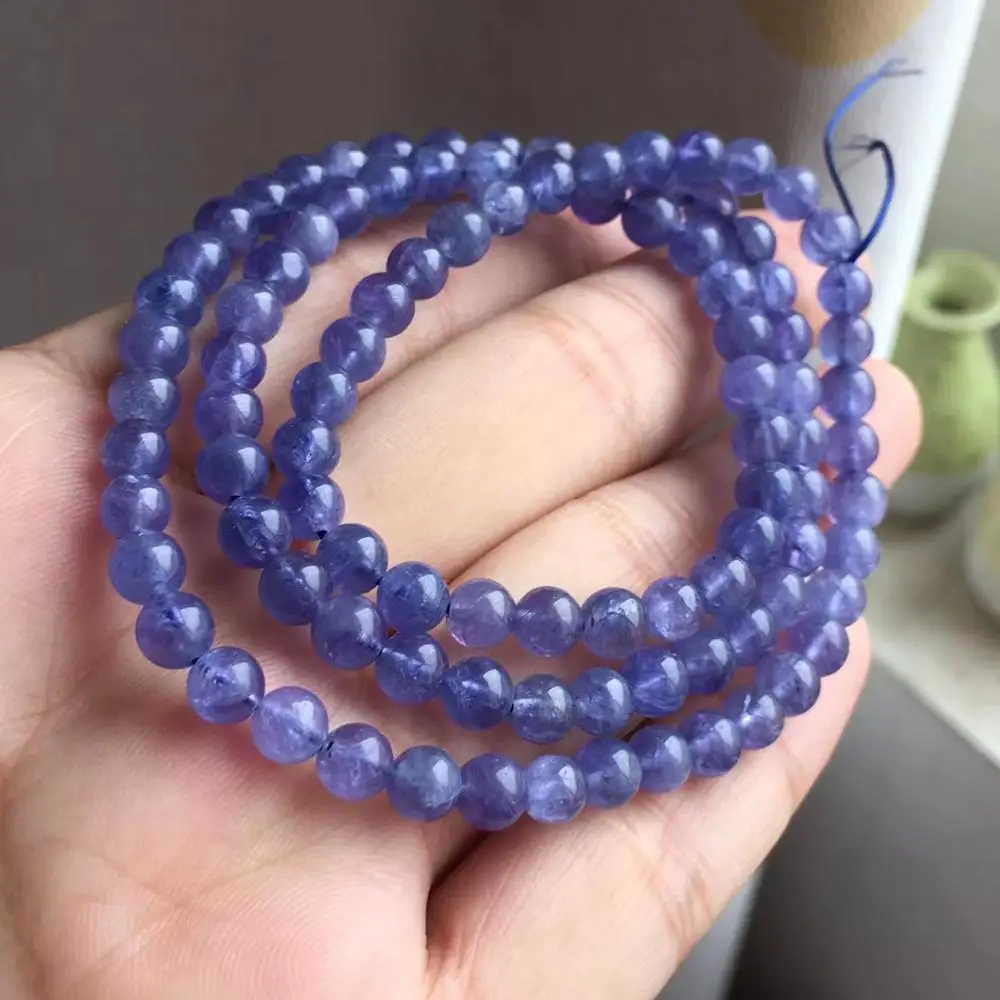 

5.5mm Genuine Natural Blue Tanzanite Bracelet For Woman Man Gift Round Beads Stretch Crystal Stone Party Fashion Bracelet AAAAA