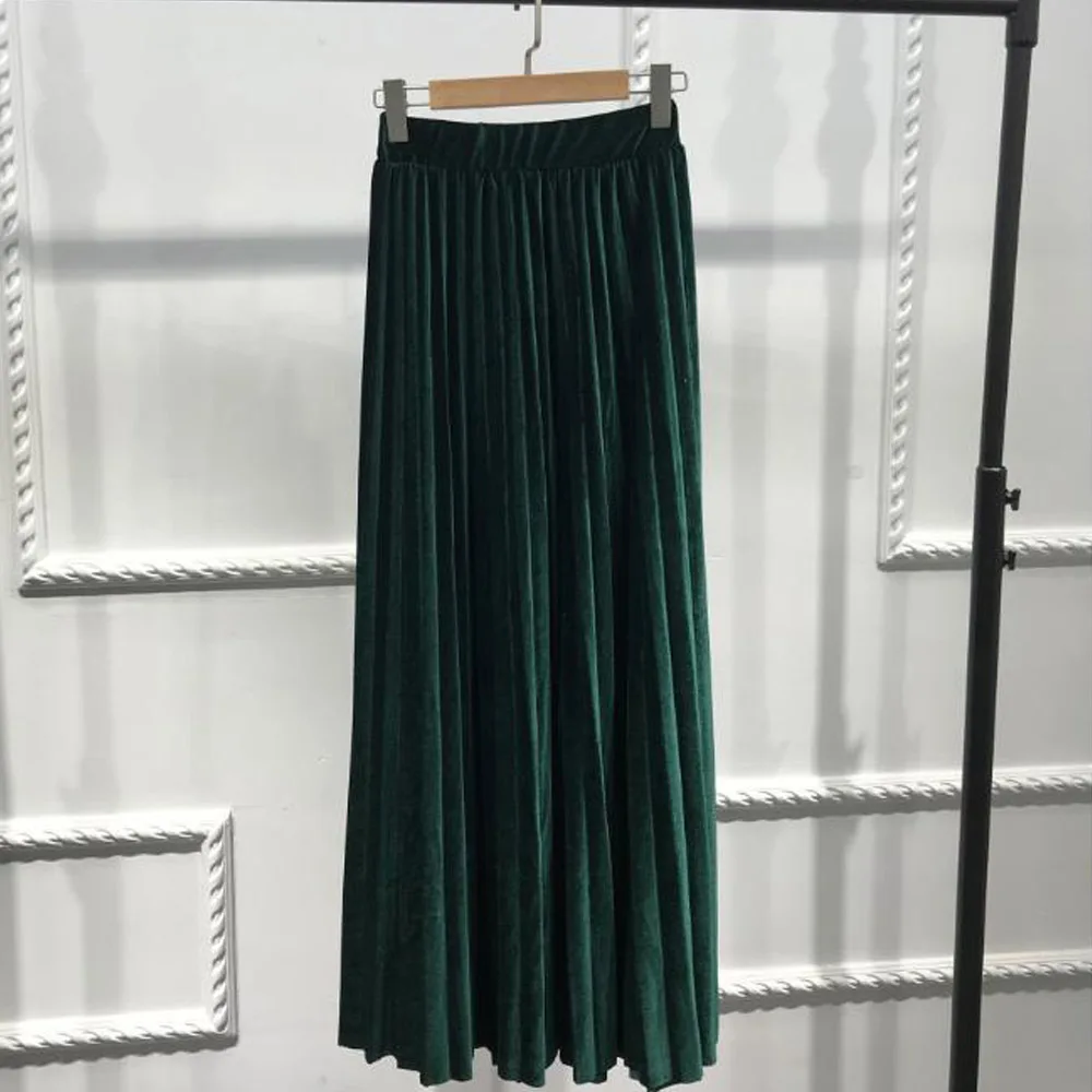 Мусульманская плиссированная бархатная юбка женская черная зеленая элегантная длинная теплая высокая талия юбки размера плюс Повседневная мусульманская плиссированная юбка Faldas
