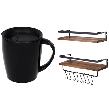 

380ML Stainless Steel Vacuum Insulated Mug with Lid with Floating Shelves 4 in 1 Rustic Wood Wall Mounted Storage Shelf