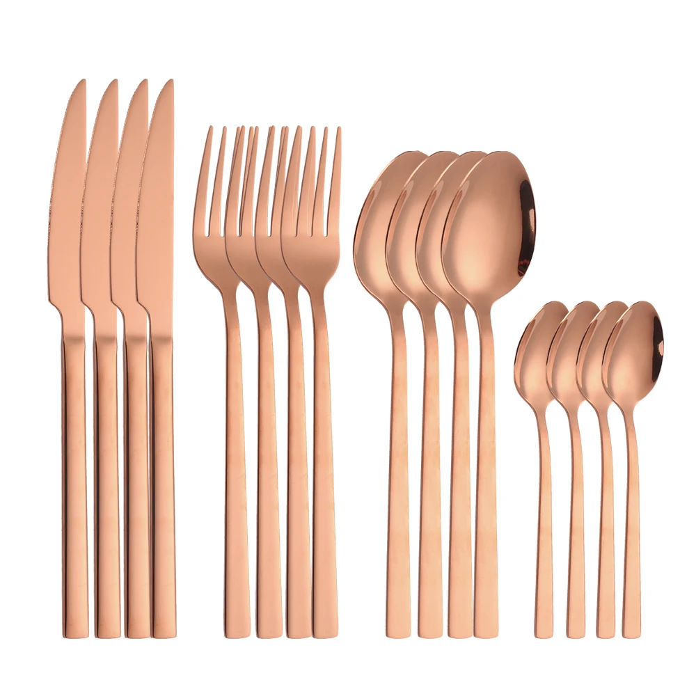 

Stainless Steel Cutlery Set Rose Gold Dinnerware Set Mirror Silverware Knife Fork Spoon Tableware Flatware Set Dishwasher Safe