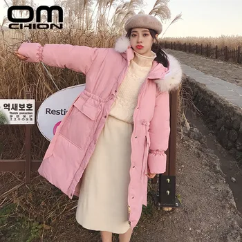 

OMCHION Large Fur Collar Winter Coats Women Letter Slim Thick Warm Cotton Parkas Medium-long Hood Casaco Feminino Inverno LMJ01