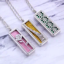 Прямоугольный медальон для ароматерапии из нержавеющей стали цветок розы парфюм эфирное масло ожерелье с кулоном-диффузором модный подарок для девочек