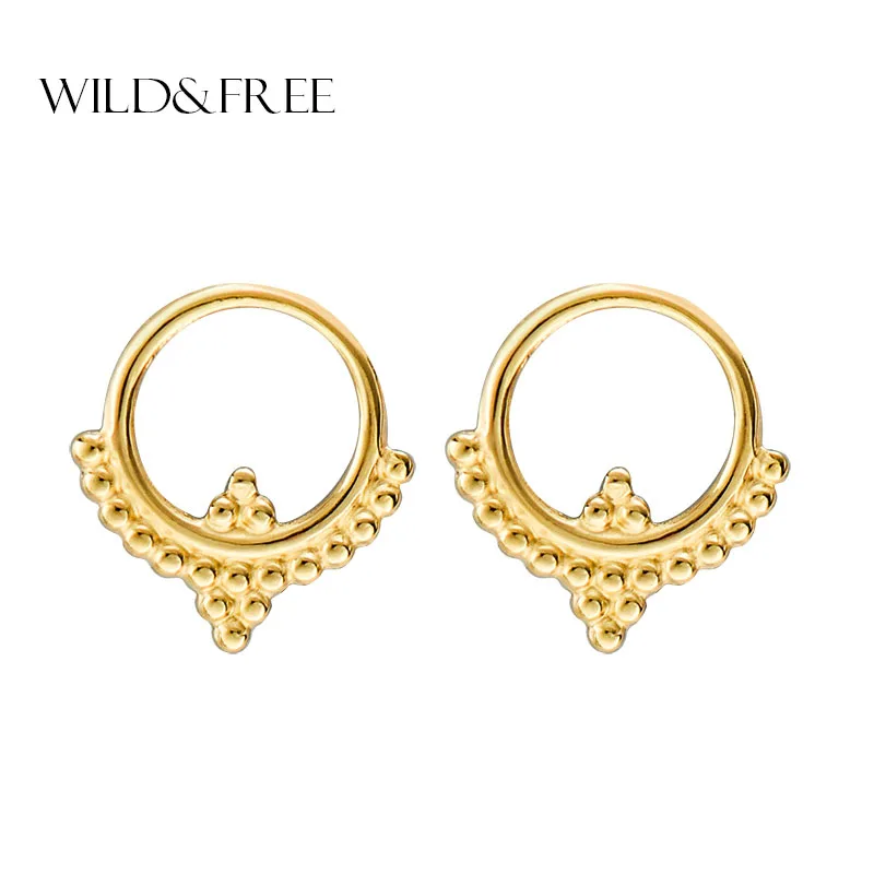 Дикие и свободные богемные золотые маленькие серьги-гвоздики для женщин Круглый Круг минималистский бисер шпилька серьга ювелирные изделия из нержавеющей стали