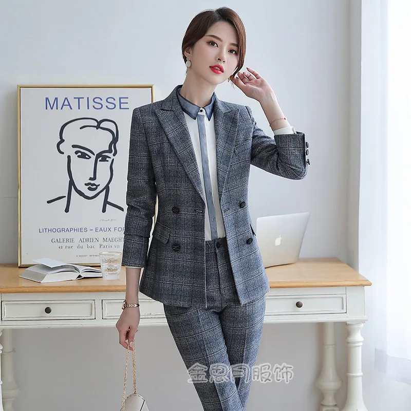 

2019 Spring And Autumn New Style Small Suit Women's Business Suit Business Slim Fit Workwear Korean-style Fashion Plaid Suit Coa