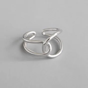 

INS SIMPLE 100% Authentic 925 sterling silver CROSS tWIST Lines interwoven Cross Wide Ring adjust TLJ863