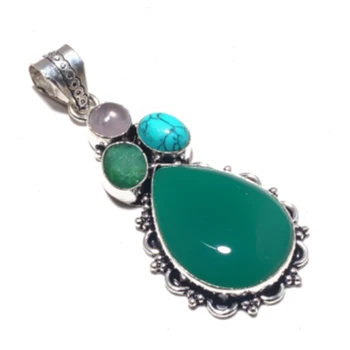 

Blue Chalcedony Pendant Silver Overlay over Copper , 72 mm , P7362