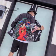 Кимоно кардиган Мужское традиционное японское кимоно халат пляжное тонкое праздничное кимоно костюм для косплея принт юката женская рубашка унисекс